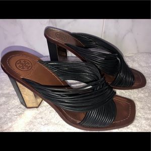 Tory Burch Heels Slides Mules Mirror Black Size 9